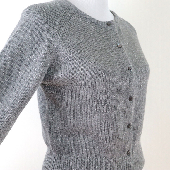 Sundance Size M Metallic Knit Crop Cardigan Sweater Button Gray - Picture 6 of 9